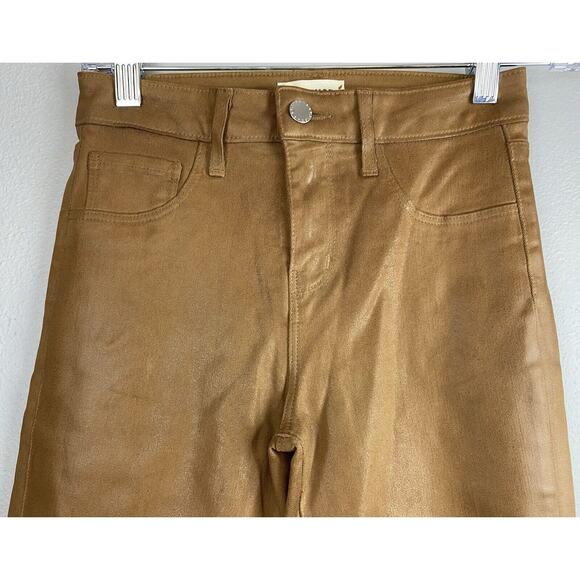 NWOT L’Agence Sz 24 Brown Coated Cotton Poly Spandex Margot Skinny Hirise Pants - Picture 2 of 9